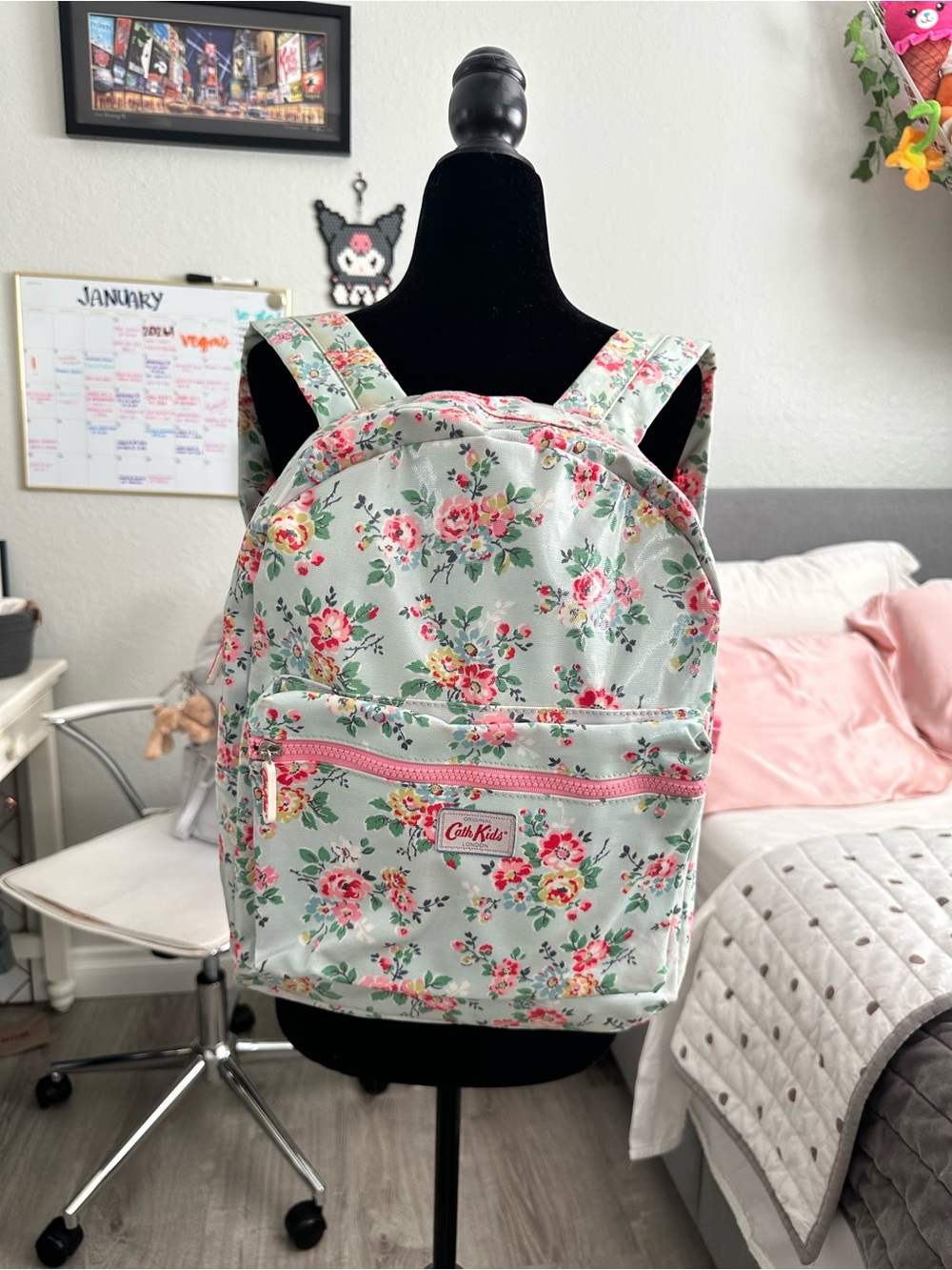 Cath Kidston Mint Floral Backpack with Pink Rose Accents